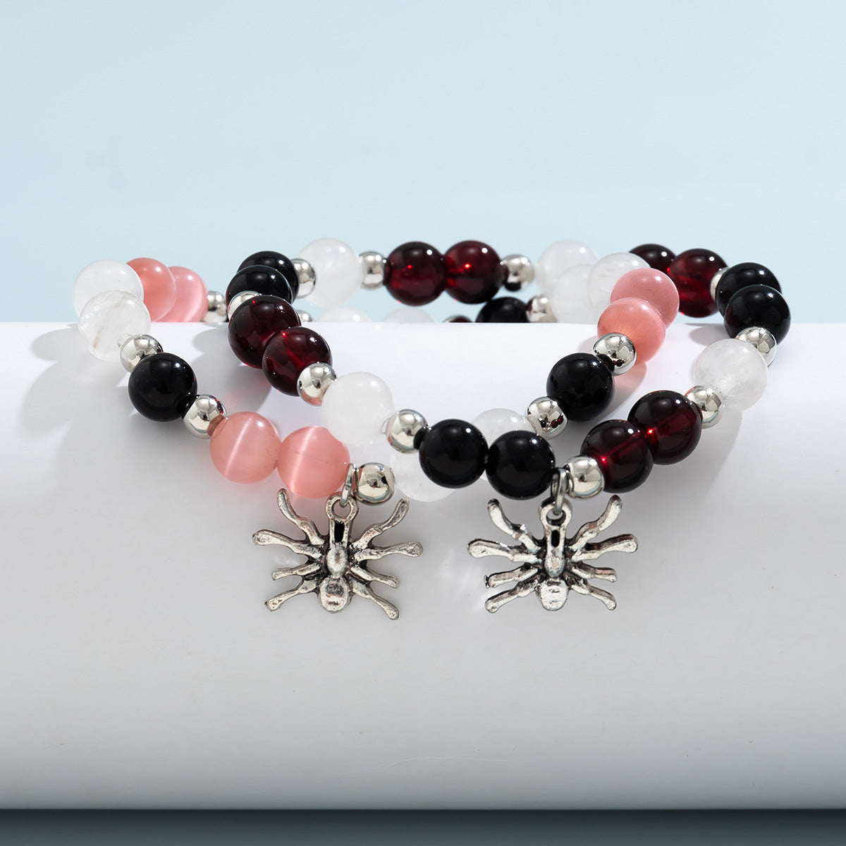 National Style Agate Beaded Bracelet Set with Halloween Spider Pendant for Women