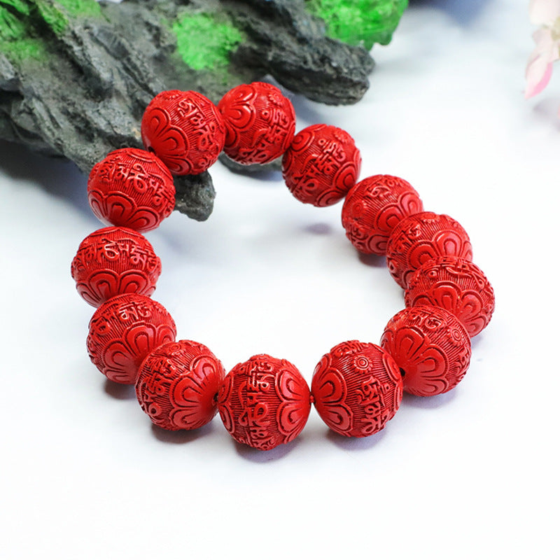 Red Sand Bracelet with Carved Proverbs