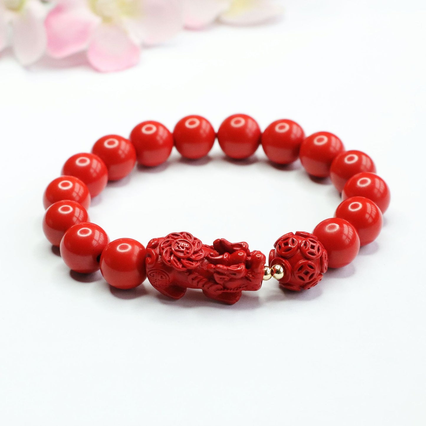 Fortune's Favor Cinnabar Bracelet with Red Sand Pixiu and Copper Coin Jewelry