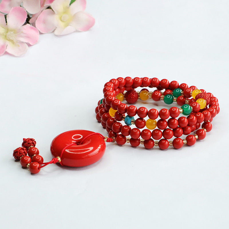 Buddha Beads Cinnabar Bracelet with Red Sand Buckle