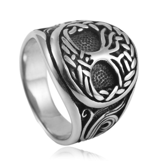 Titanium Steel Tree of Life Ring for Men - Punk Retro Style in European and American Design