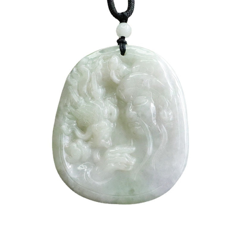 Elegant Sterling Silver Jade Pendant with Guan Yu Dragon Influence