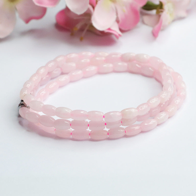 Natural Jade Necklace Pink Oval Bead Chain Jewelry