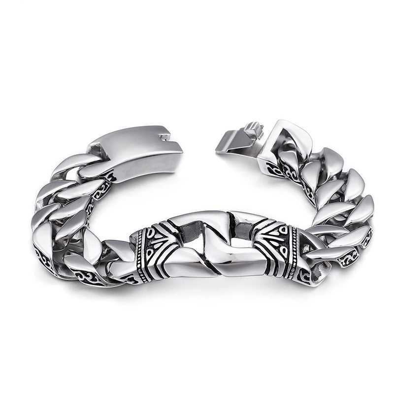 Customizable Retro Punk Men's Bracelet in Titanium Steel with Patterned Portrait Casting - Wholesale Availability