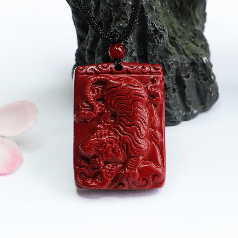 Cinnabar Square Tiger Pendant in Sterling Silver