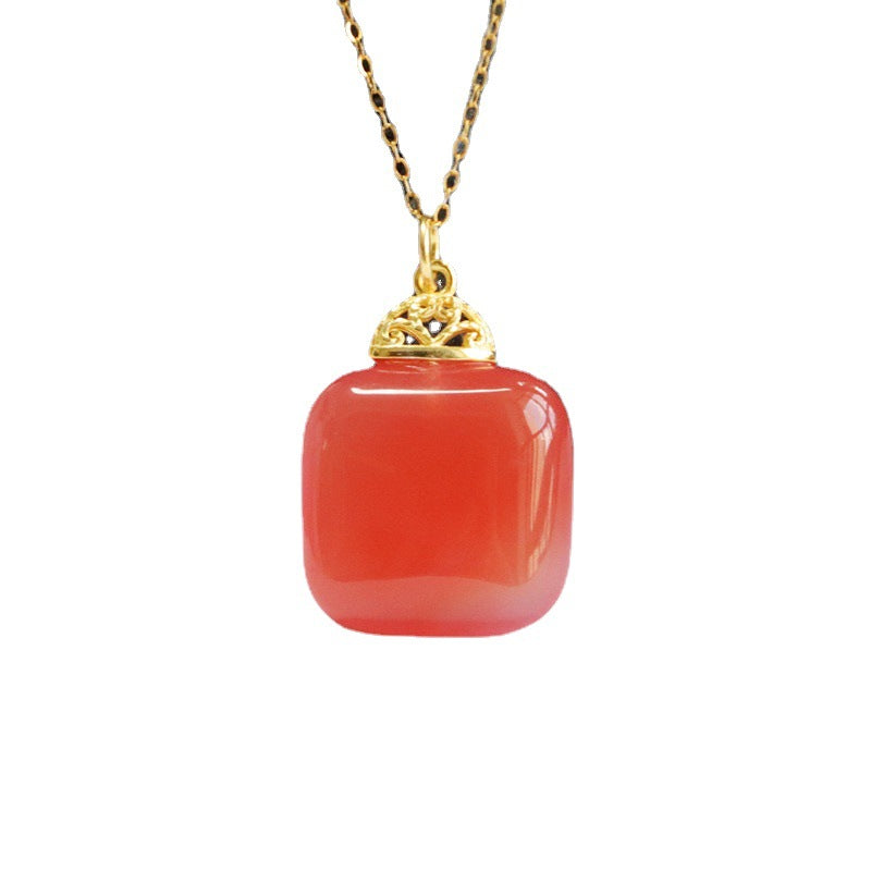 Crimson Sugar Agate Pendant Necklace with Golden Sterling Silver Jewelry