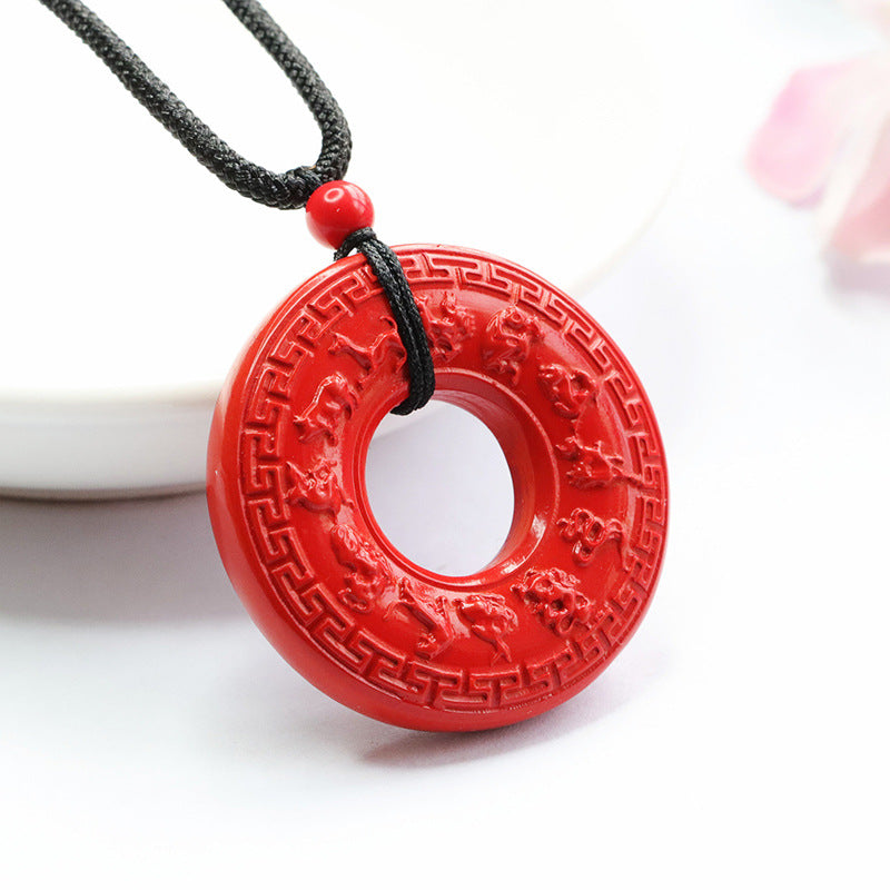 Red Sand Vermilion Sand Pendant, Carving Twelve Zodiac Ring Pendant