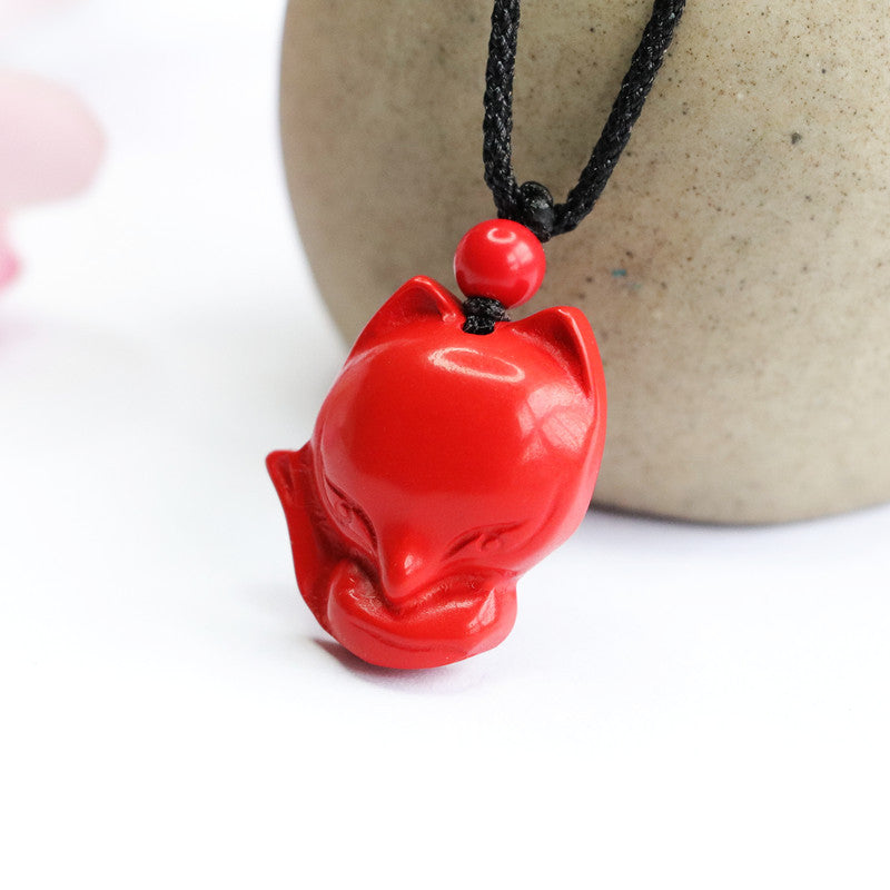 Enchanting Little Fox Pendant with Cinnabar Stone