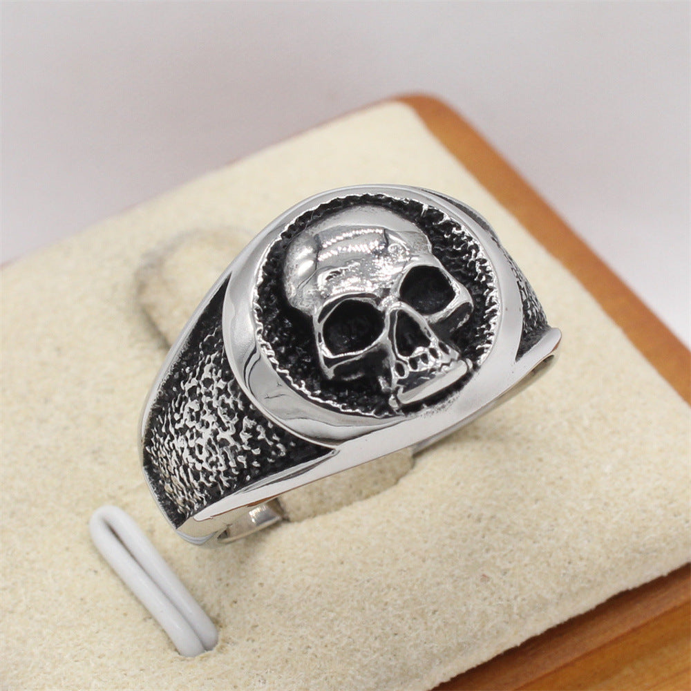 Personalized Retro Men's Skull Titanium Steel Ring - European and American Wholesale Jewelry