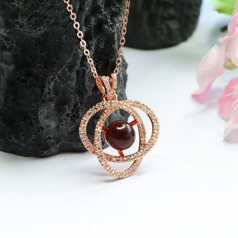 Rose Gold Pendant Necklace with Beeswax Amber