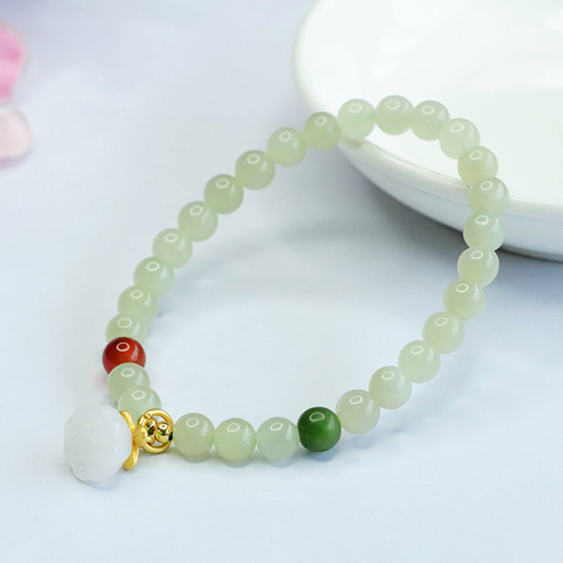 Sailor Lotus Jade Bracelet with Sterling Silver Needle