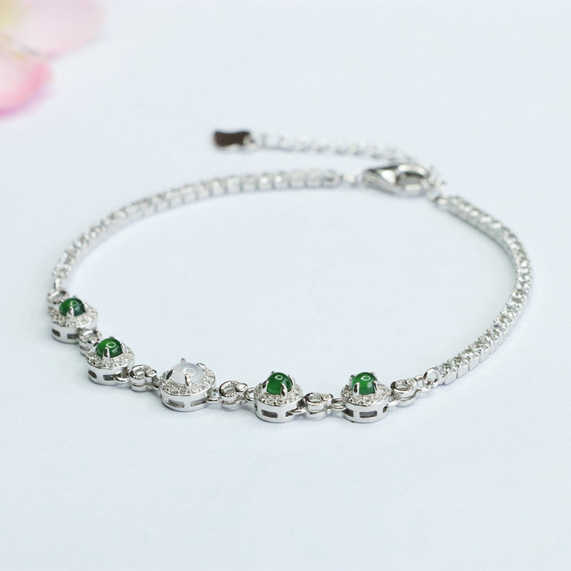 Sterling Silver Bracelet with Ice Green Jadeite Insets