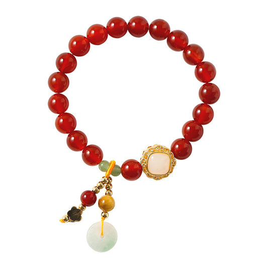 Chinese Style Red Agate Bracelet with Sterling Silver Safety Clasp