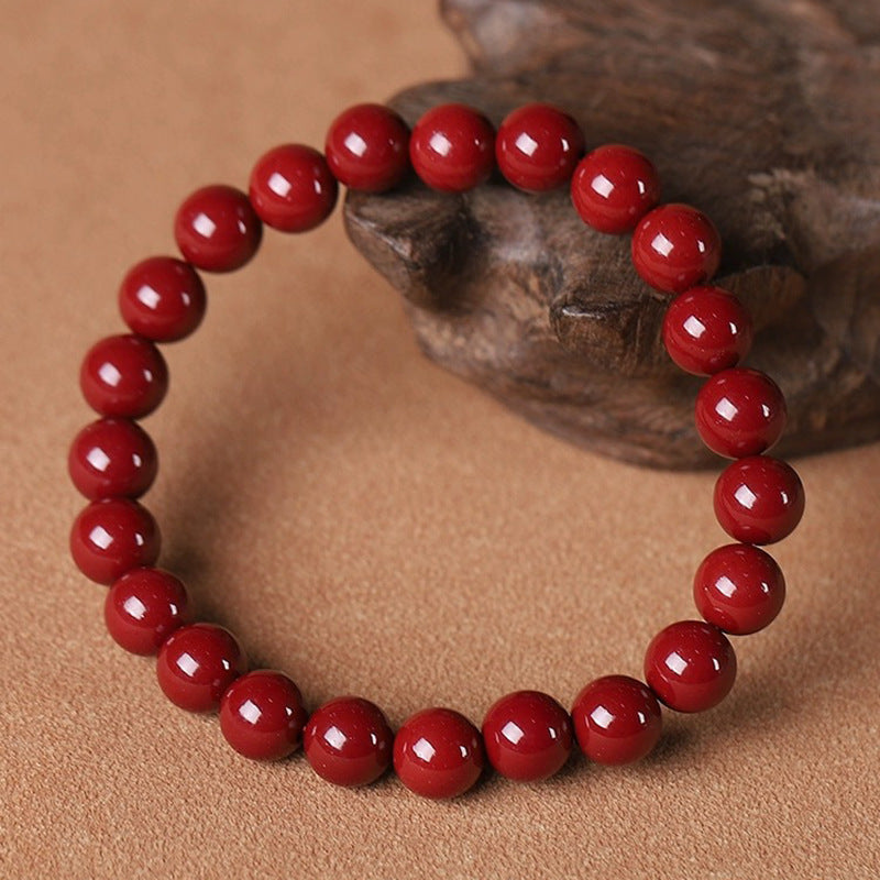 Purple Gold Sand Round Bead Bracelet with Cinnabar Stone