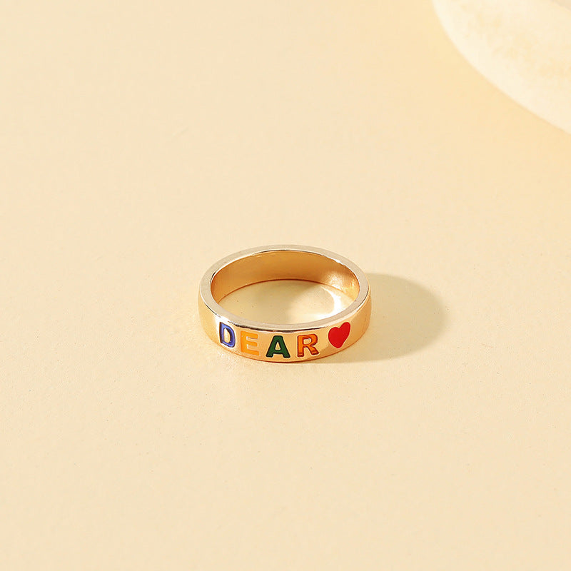 Luxurious European and American Contrast Color Letter Ring for Women - Vienna Verve Collection