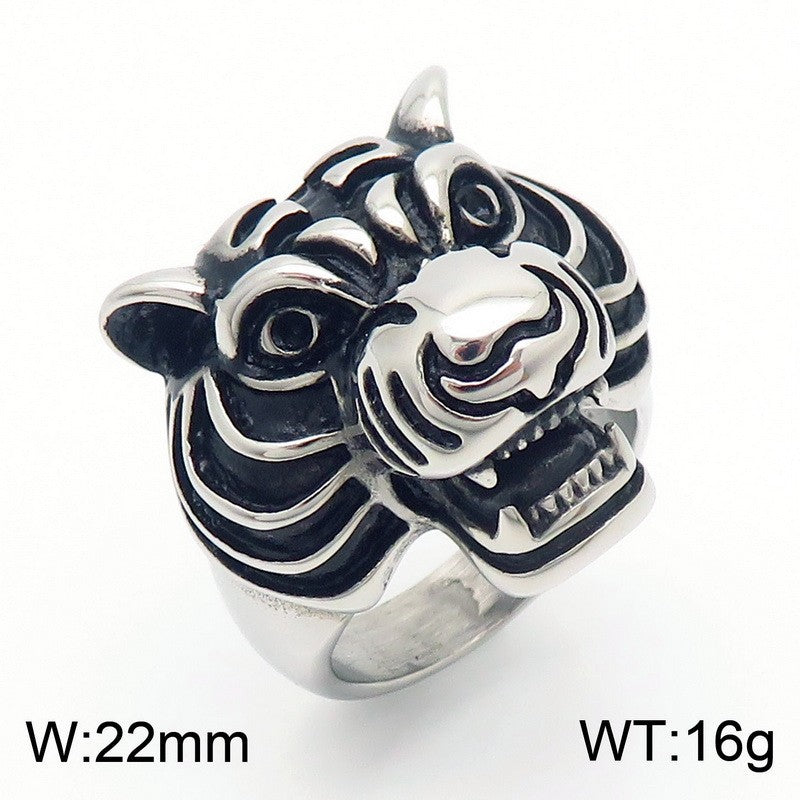 Zodiac Power Men's Ring: Retro Stainless Steel Animal Head Design Featuring Tiger, Wolf, and Sheep