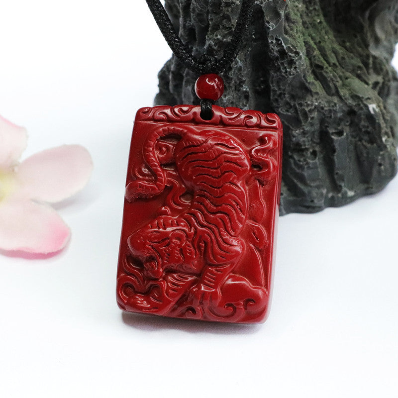 Cinnabar Square Tiger Pendant in Sterling Silver