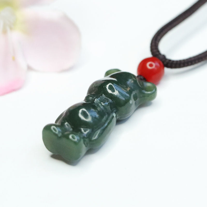 Natural Hetian Jade Bear Pendant - Blackish Green