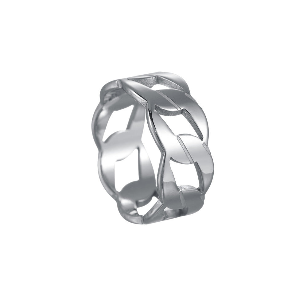 Laser Cut Steel Chain Punk Style Men's Ring - European Design