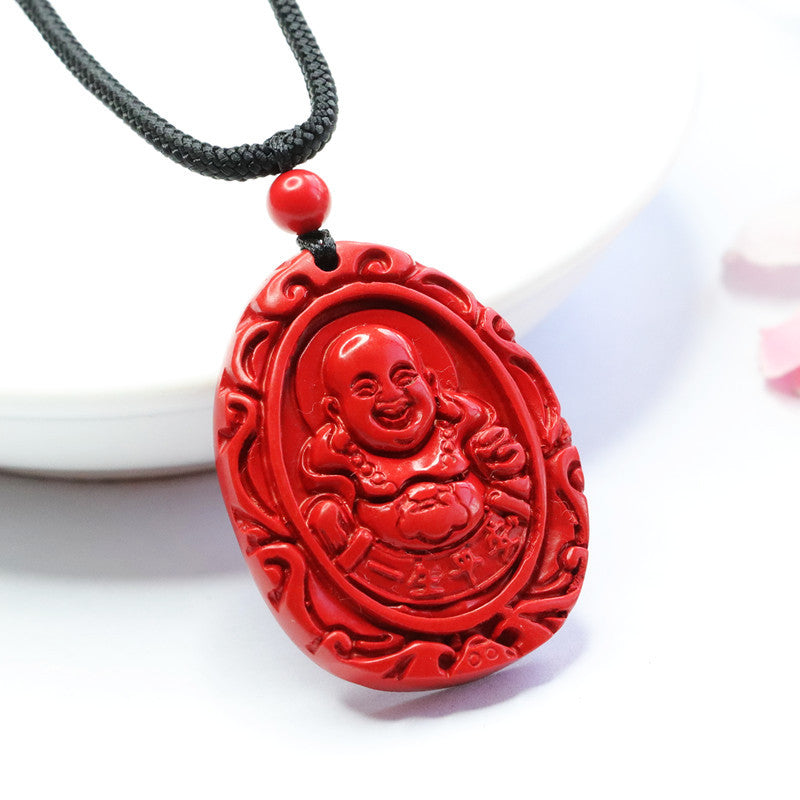 Vermilion Sand Pendant with Cinnabar Stone, Red Sand Buddha Safe Life Label Necklace