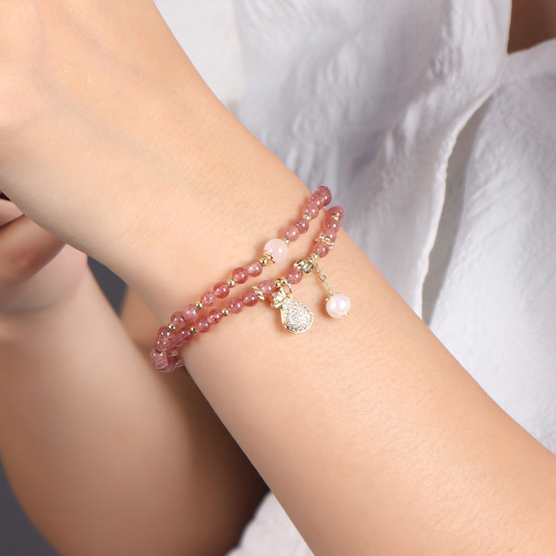 Fortune's Favor Crystal Bracelet with Strawberry Charm