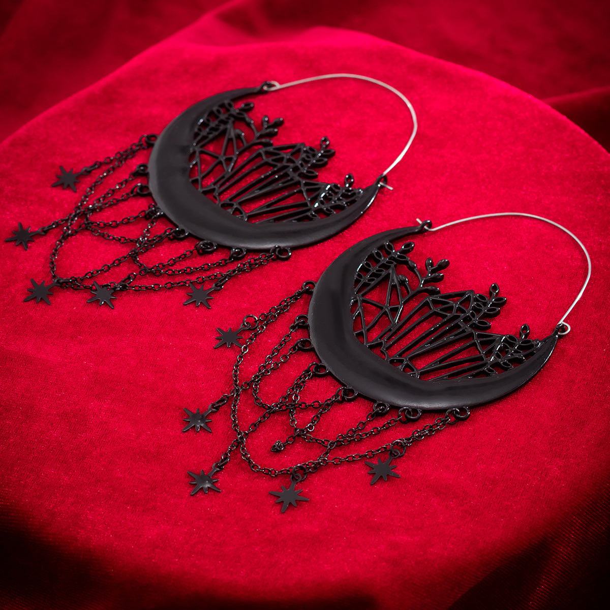 Gothic Hollow Basket Star Tassel Earrings designed for Halloween Costume parties.