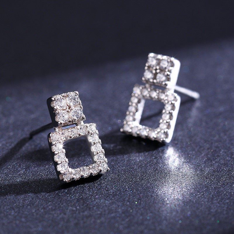 Elegant Korean Style S925 Silver Earrings with Sparkling Zircon for Women, Ideal for Stylish Parties and Popular in Europe and America