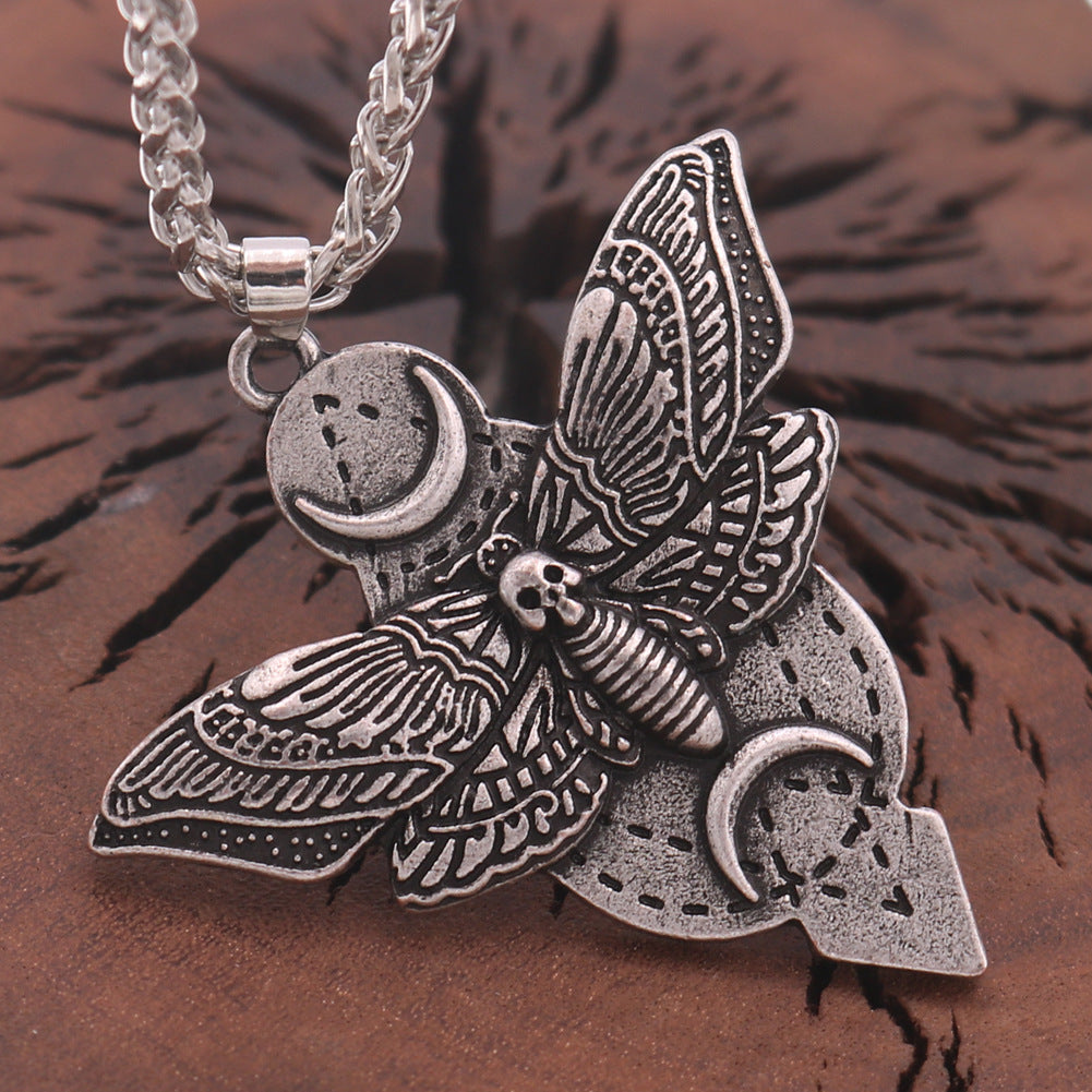 Mystical Moon Moth Men's Necklace with Vintage Charm