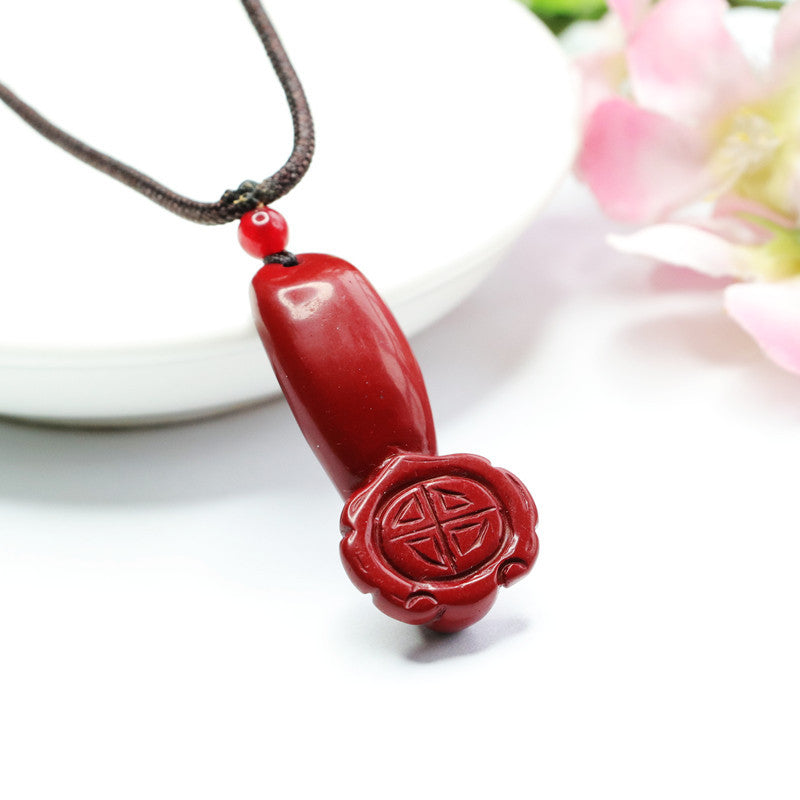 Purple Gold Sand Ruyi Sterling Silver Pendant with Cinnabar Stone