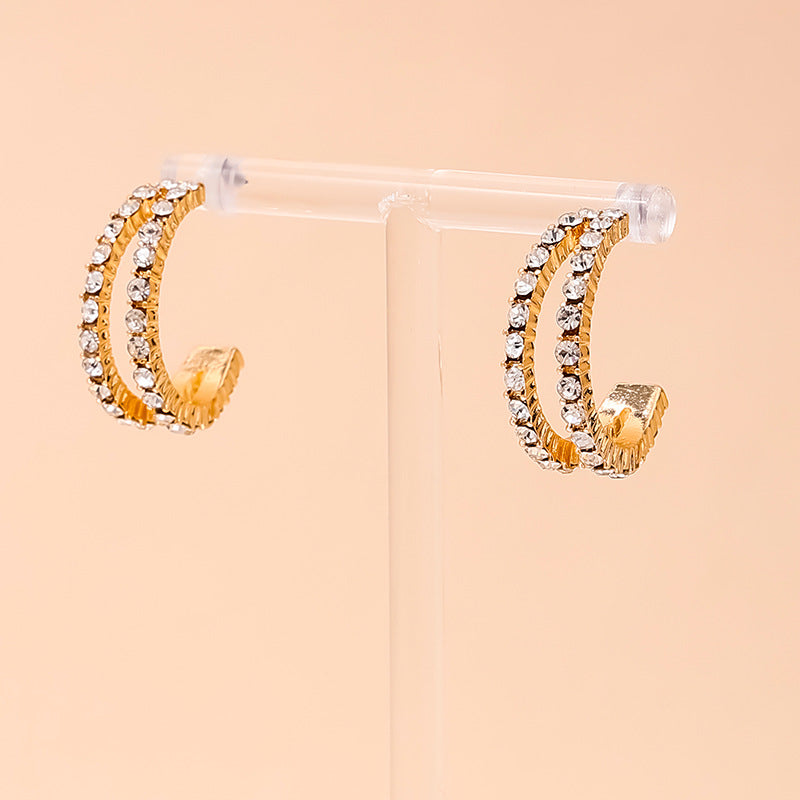 Chic Double-Layer C-Shaped Earrings with Metal Needles and Vienna Verve Collection