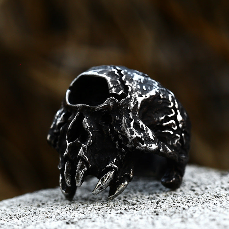 Punk-Inspired Dominant Skull Titanium Steel Ring for Men – Wholesale Stainless Steel Collection