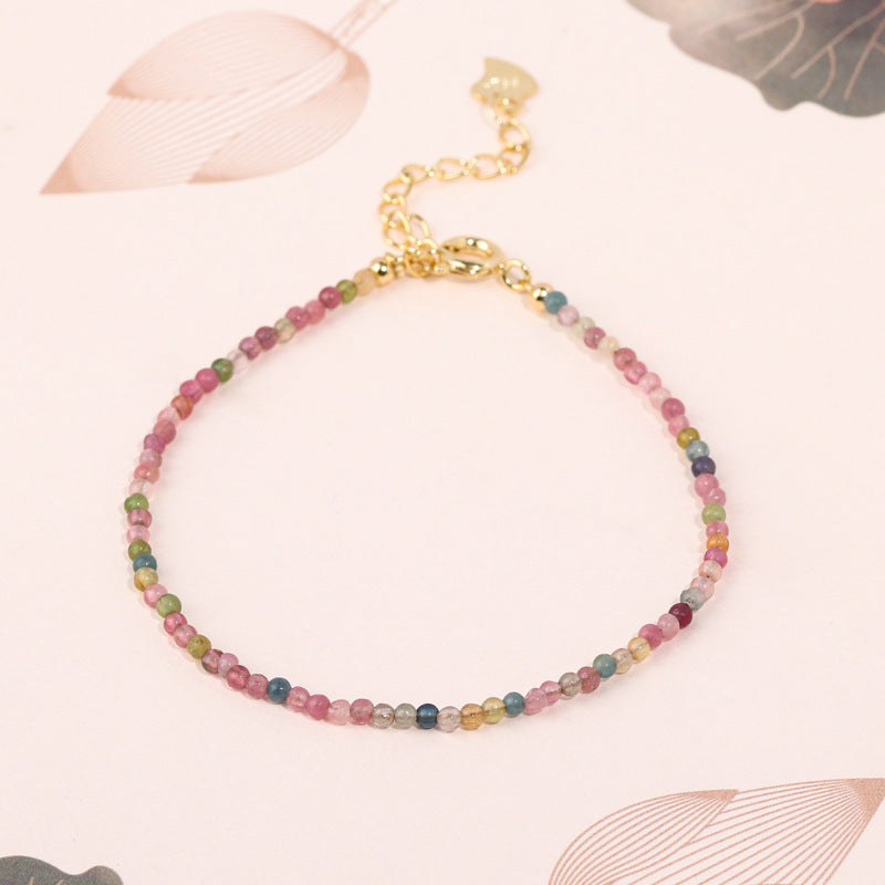 Exquisite Natural Rainbow Tourmaline Sterling Silver Bracelet