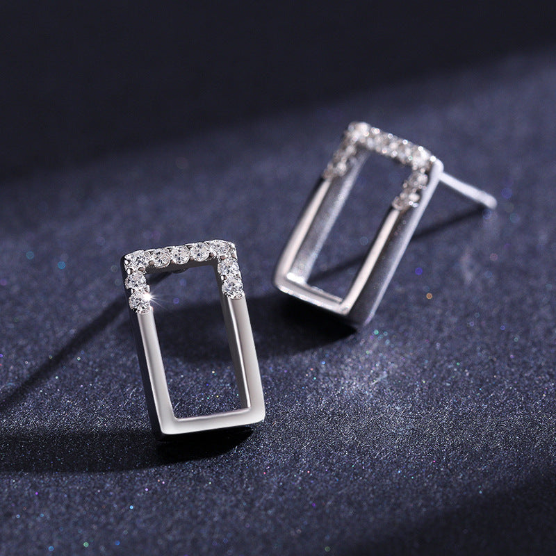 Stylish S925 Sterling Silver Square Earrings with Zircon Gemstone