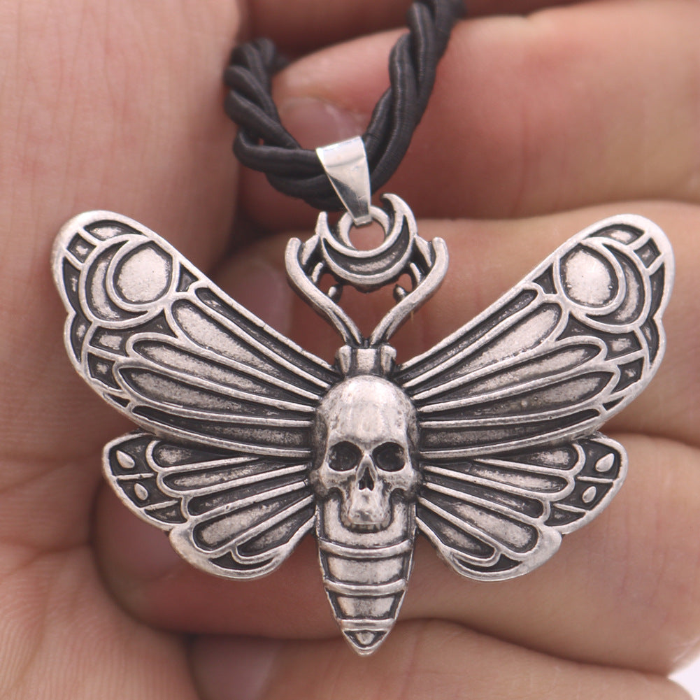 Gothic Butterfly and Skull Pendant Necklace - Norse Legacy Collection