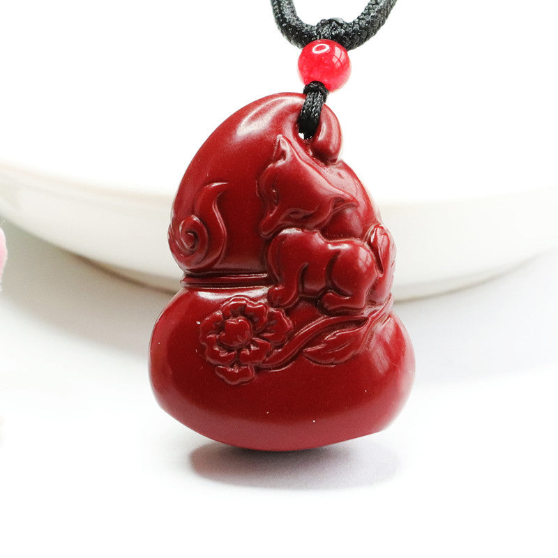 Fortune's Favor Cinnabar Pendant with Purple Gold Sand Fox Gourd Embellishment