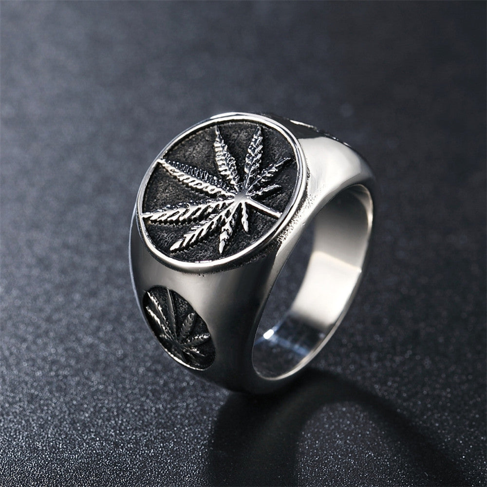 Men's Titanium Steel Hip Hop Maple Leaf Ring