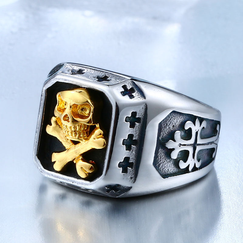 Vintage-Inspired Stainless Steel Skull Ring for Men - Titanium Steel Cross Punk Style