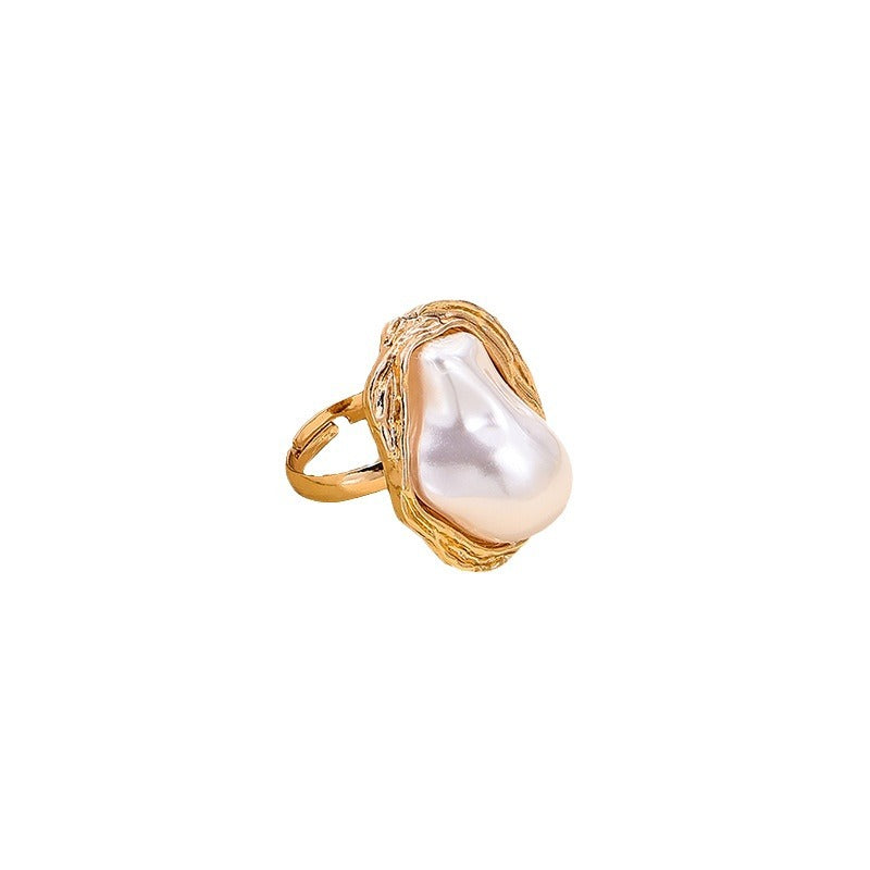 French Retro Elegance Metal Acrylic Pearl Open Ring