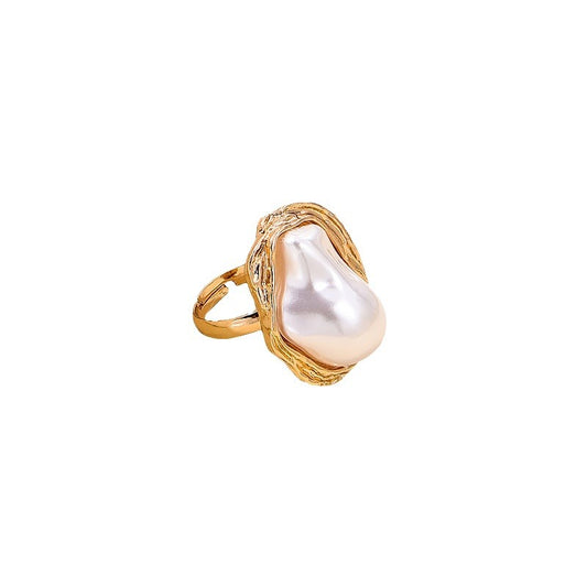 French Retro Elegance Metal Acrylic Pearl Open Ring