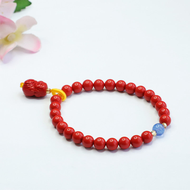 Cinnabar Buddha Blessing Red Sand Sterling Silver Bracelet