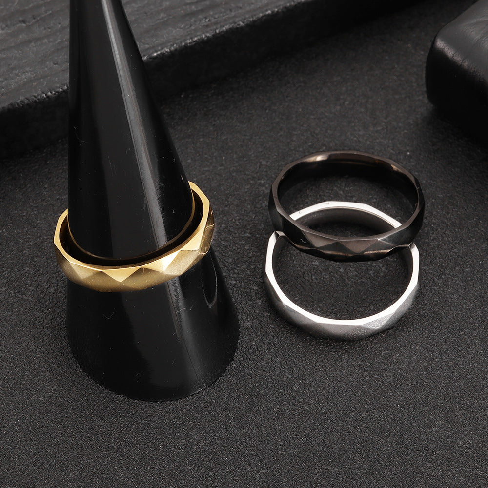 Quadrilateral Geometric Titanium Steel Ring Set for Couples