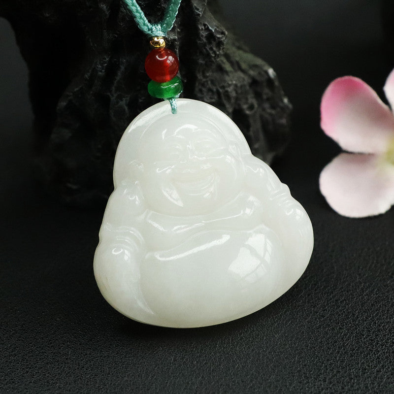 China-Chic White Jade Buddha Pendant with Sterling Silver Chain