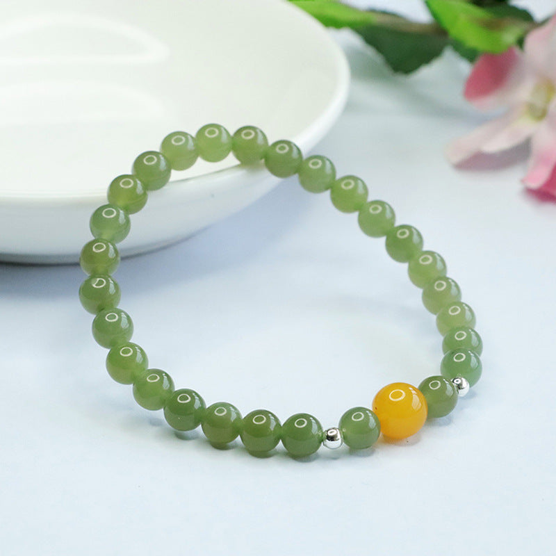 Fortune's Favor Sterling Silver Jade and Honey Wax Bracelet