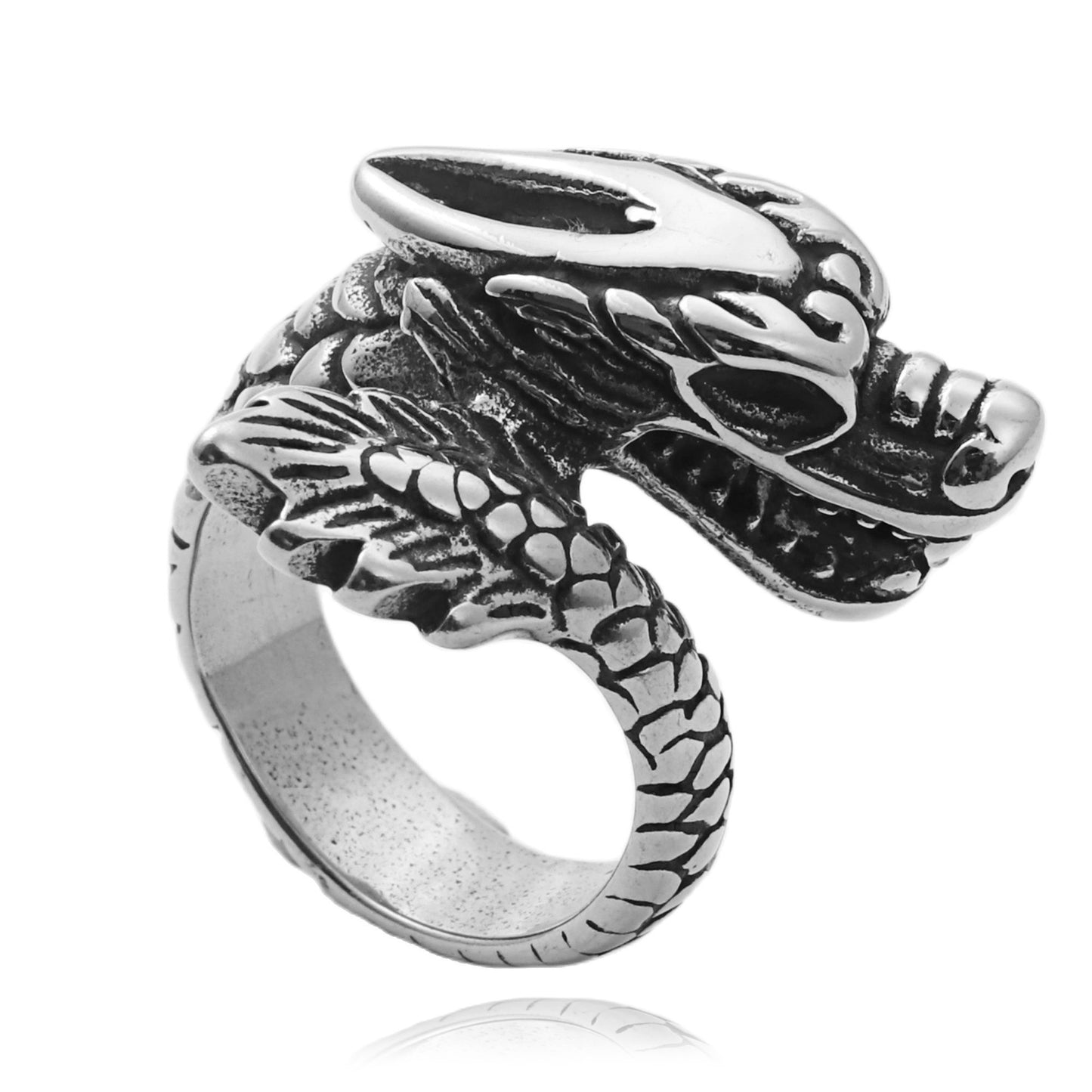 Titanium Steel Dragon Head Ring - Retro Punk Style for Men