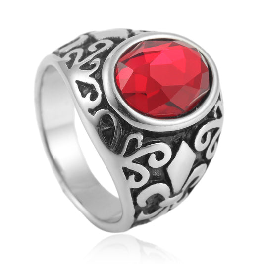 Punk Retro Multi-Color Stone Titanium Steel Ring for Men - Floral Design