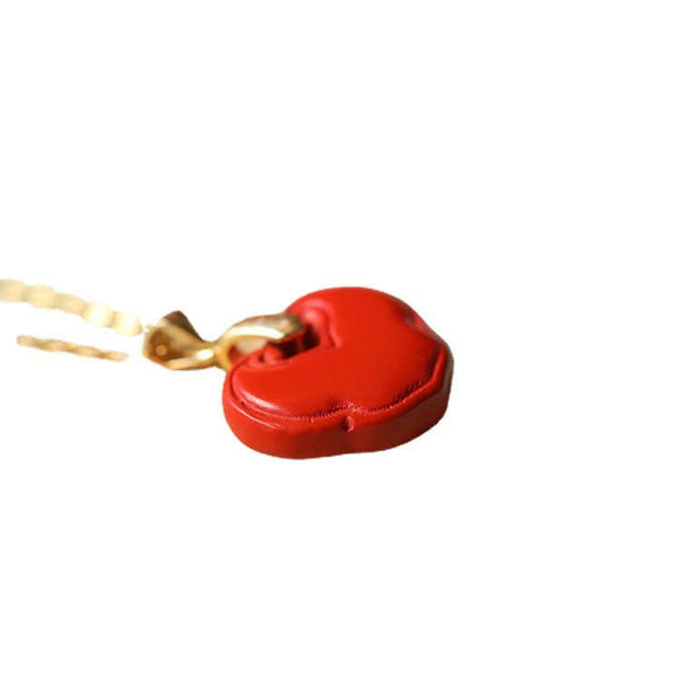 Vibrant Vermilion Sand Ruyi Pendant and Golden Necklace