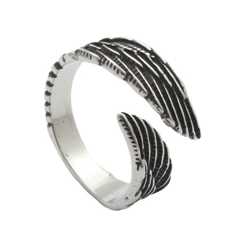 Retro Titanium Steel Wing Ring for Men - Trendy Animal-Inspired Feather Design