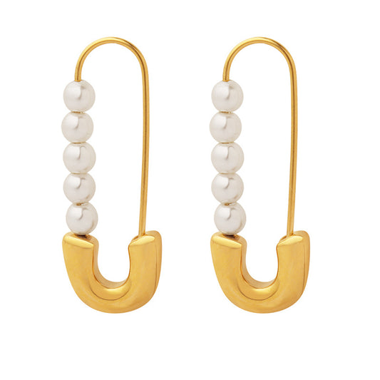 Luxurious 18K Gold Plated Pearl Stud Earrings in Retro European Style