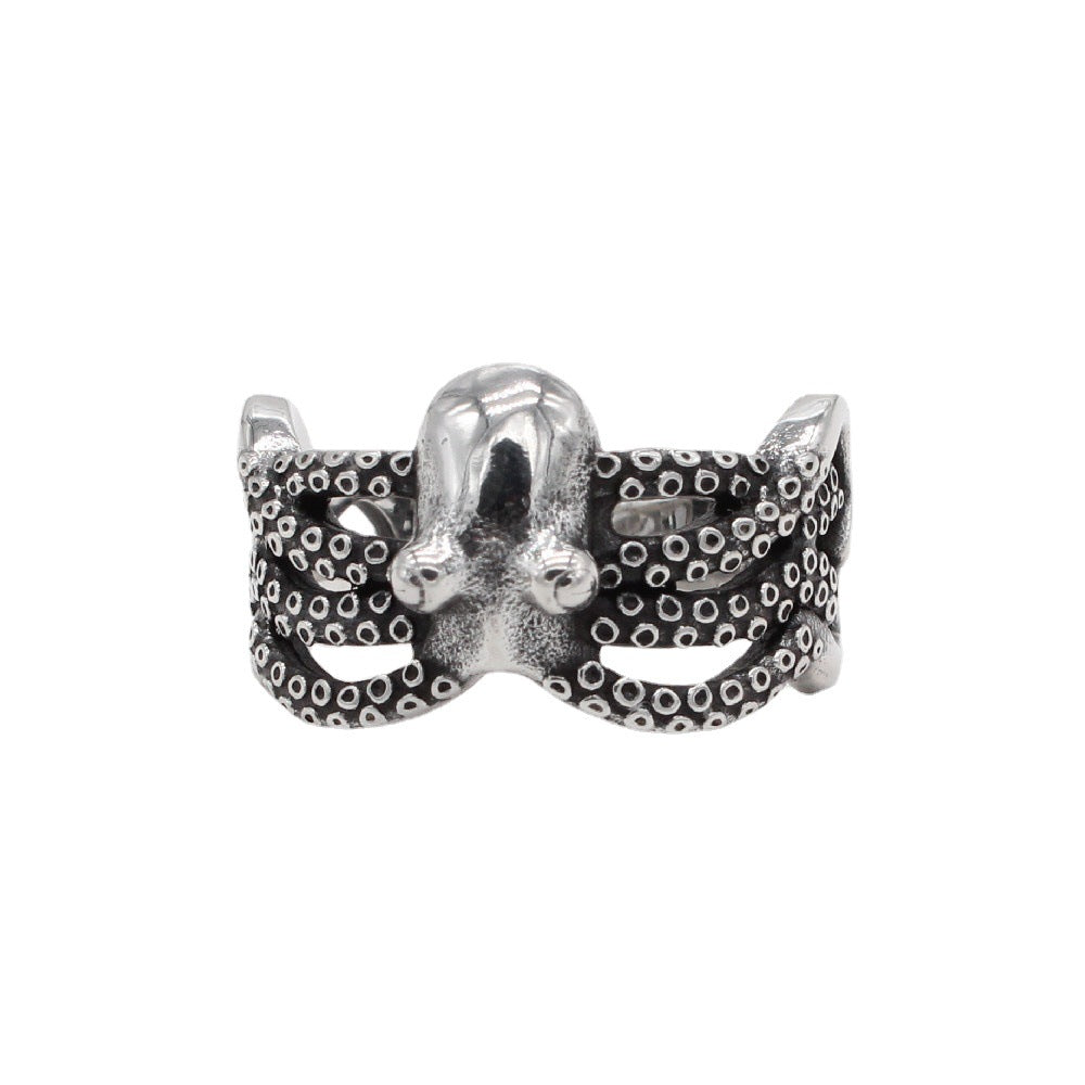 European and American Retro Octopus Men's Titanium Steel Ring