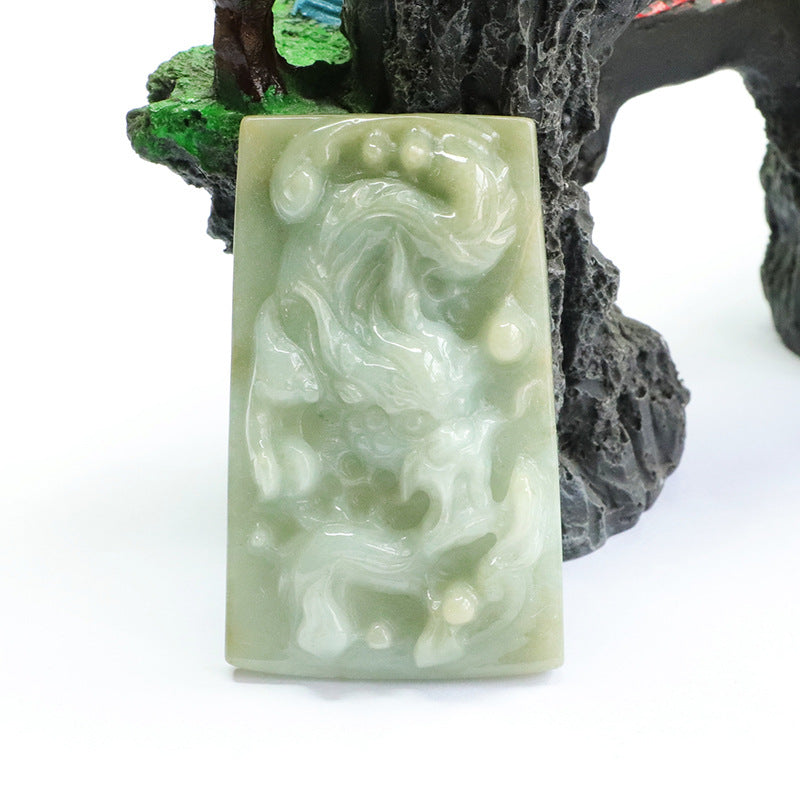 Yellow Green Jade Dragon Pendant with Sterling Silver Chain - Fortune's Favor Collection